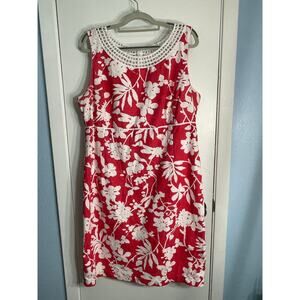 Rimini Dress Size 40 Pink Floral Textured Lace Trim Tropical Resort Preppy READ